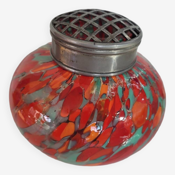 Ancien vase pique fleurs en verre multicolore