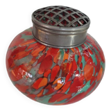 Ancien vase pique fleurs en verre multicolore