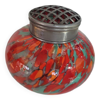 Ancien vase pique fleurs en verre multicolore