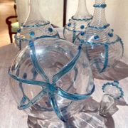 18th Century Italian Murano Clear Glass and Blue Trimmed Blown Glass Bottle