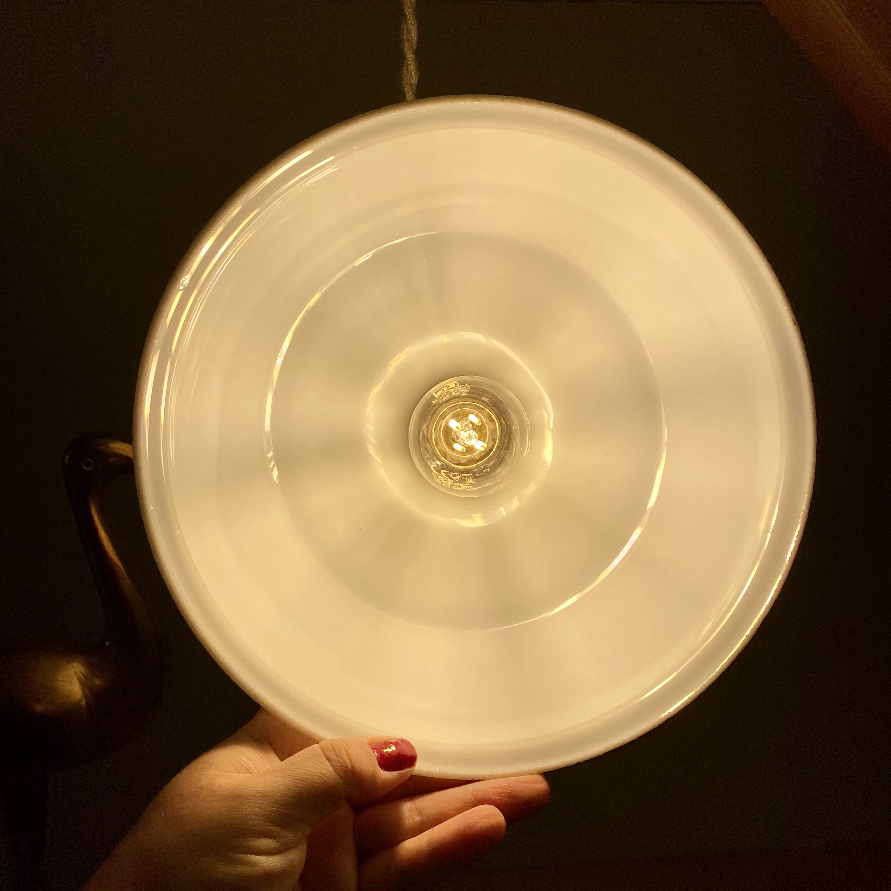 Vintage lampshade pendant light in white opaline