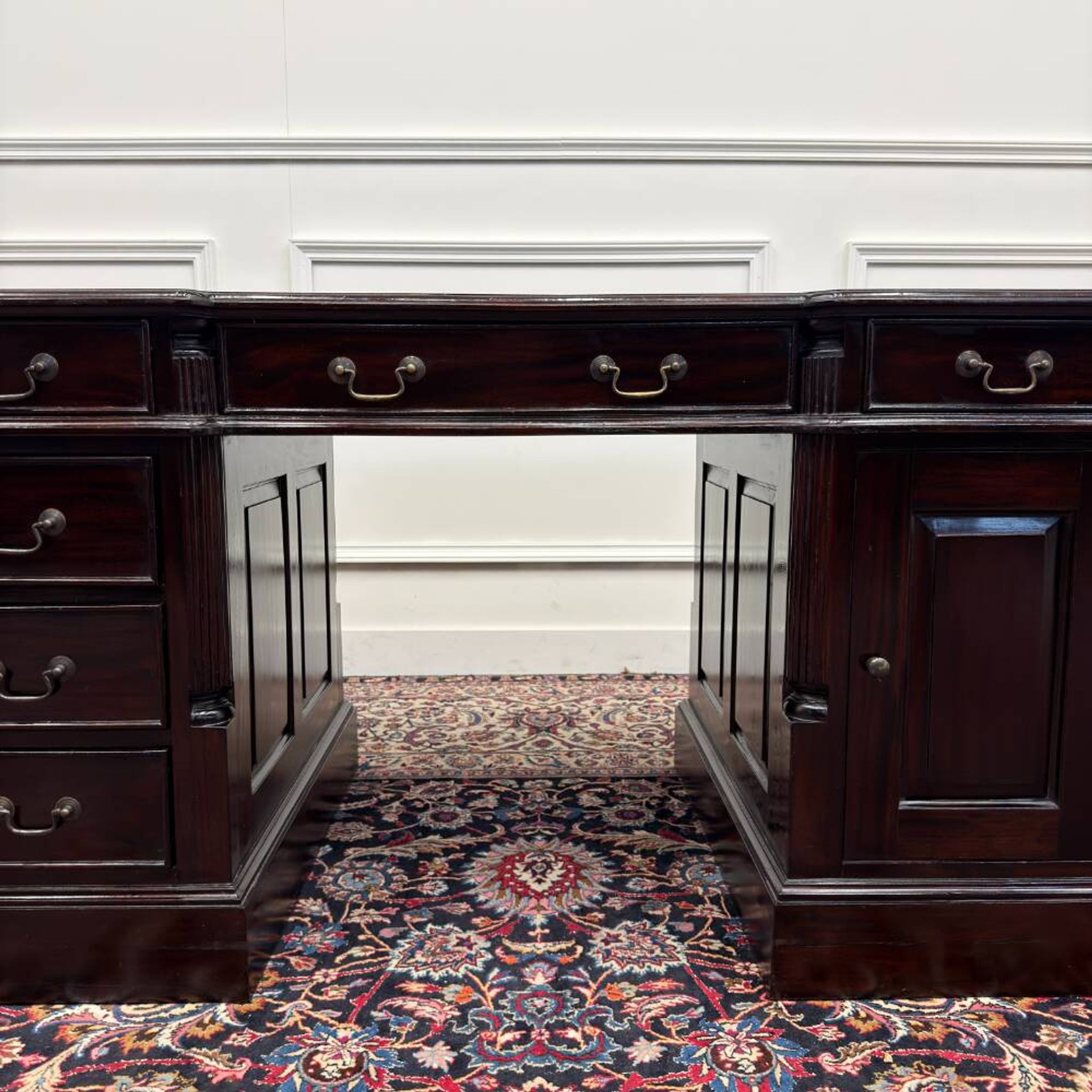 Classic English Desk Green Leather Inlay