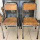 Pair of vintage adult school chairs in patinated metal