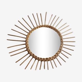 Vintage rattan sun mirror