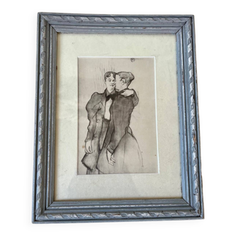 Old engraving Two women waltzing by Toulouse-Lautrec framed 19th