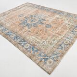 7x10 Turkish Blue & Peach Handmade Persian Rug, 220x304Cm