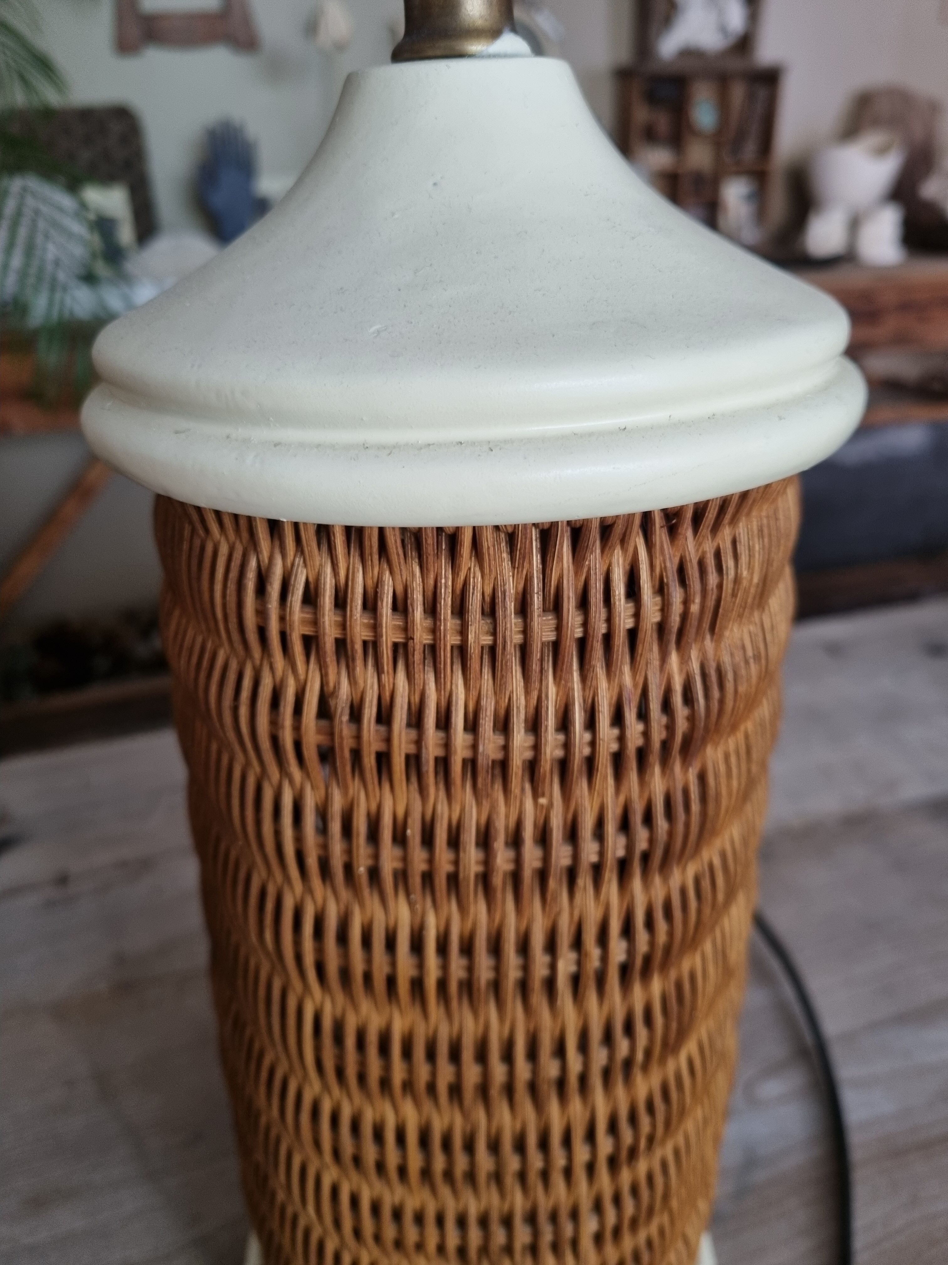 wood and wicker lamp