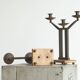 Art Deco pair of candle holders in wrought iron and stone