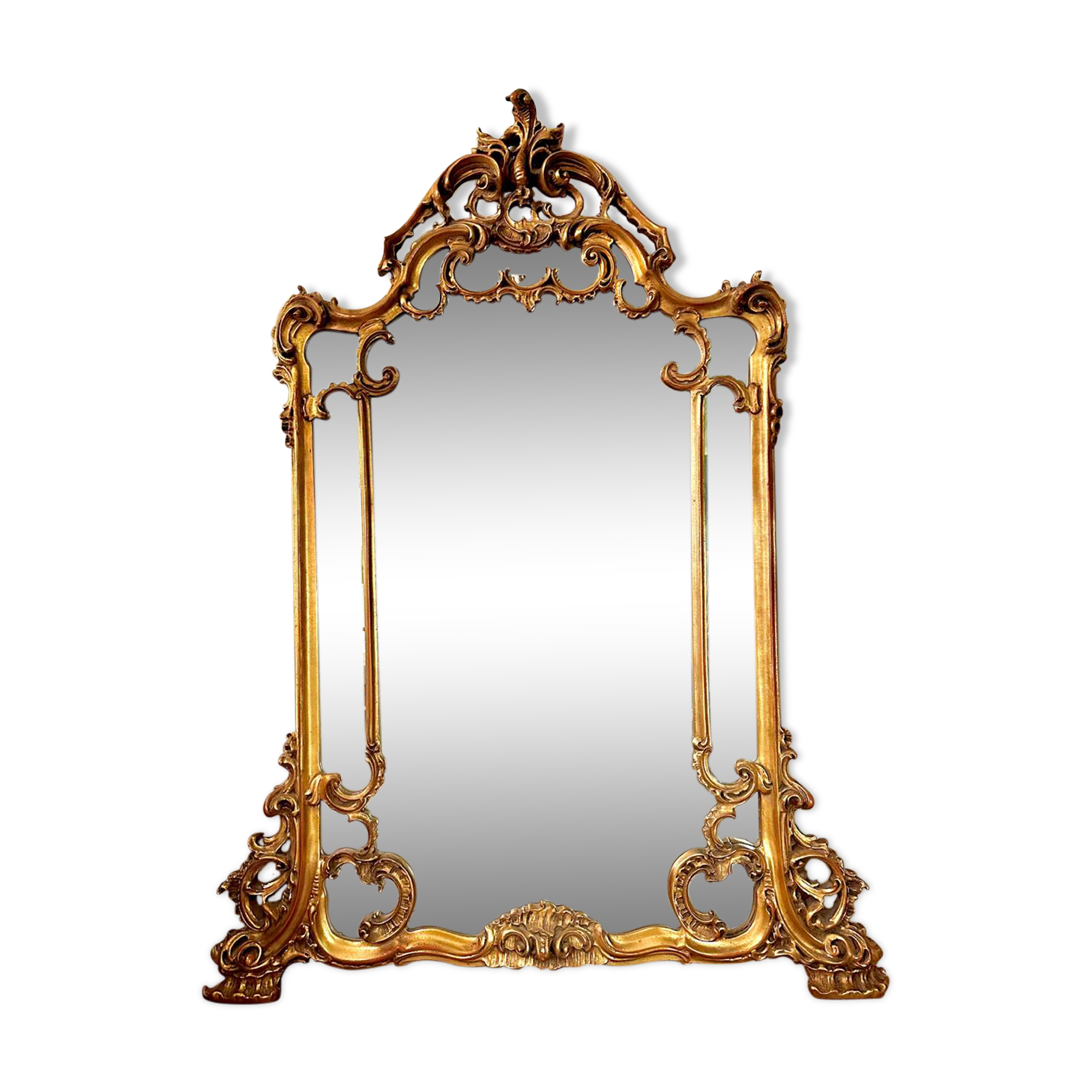 Antique mirror with carved gilded wood glazing beads 164x127