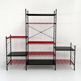 Postmodern black and red modular shelving unit, 1980