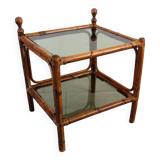 Table basse bambou et verre fumé vintage