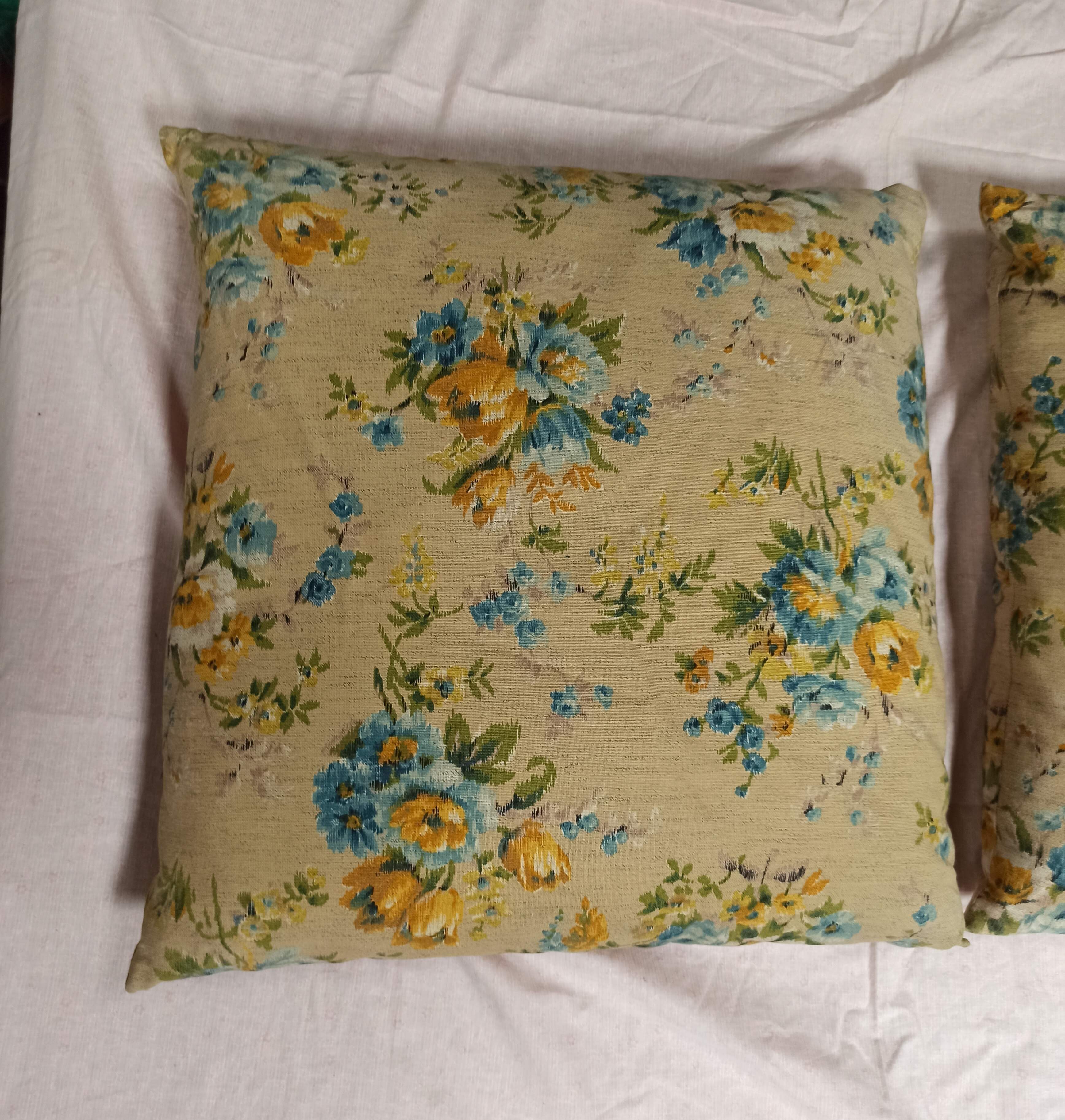 Pair of cushions feather down floral fabric old