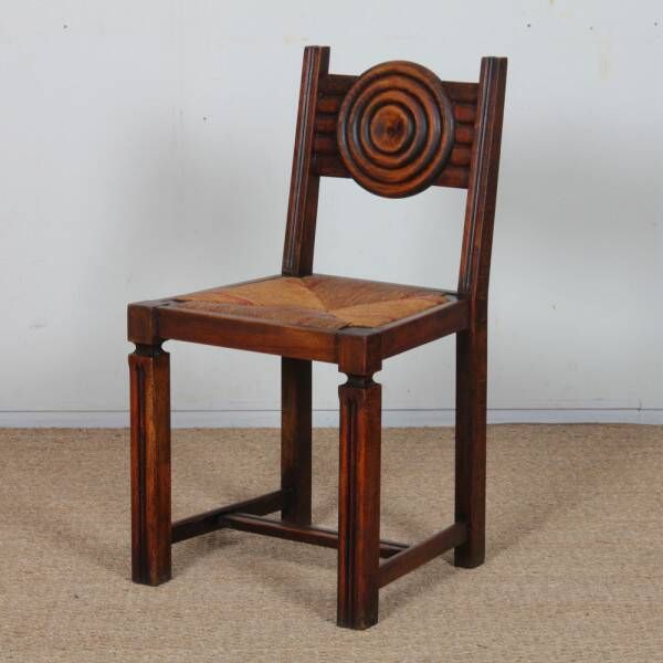 Set of 6 straw-seated solid wood chairs, French craftsmanship, 1940.