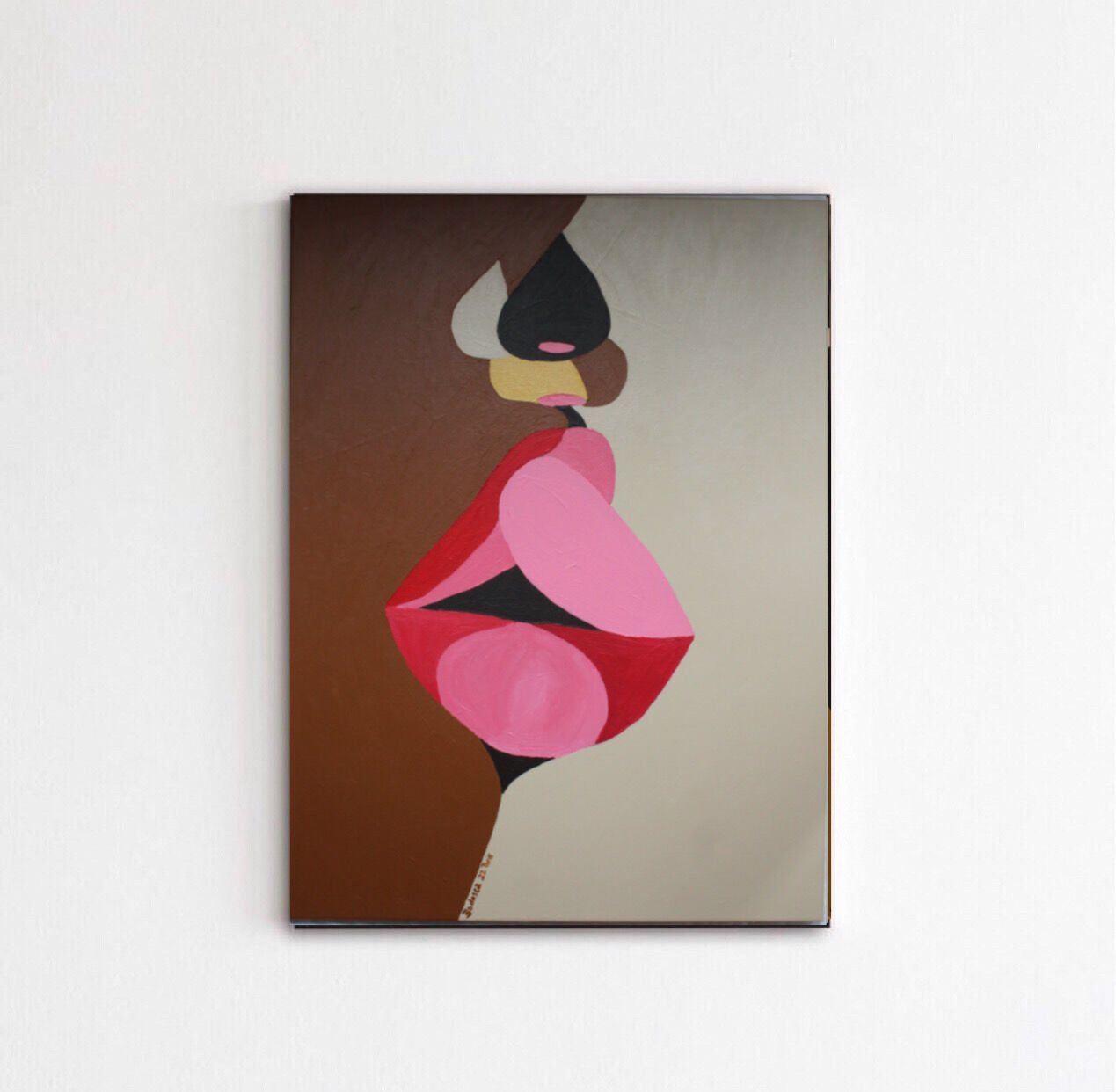 Romantic acrylic painting on cotton "the kiss" 80x60 cm