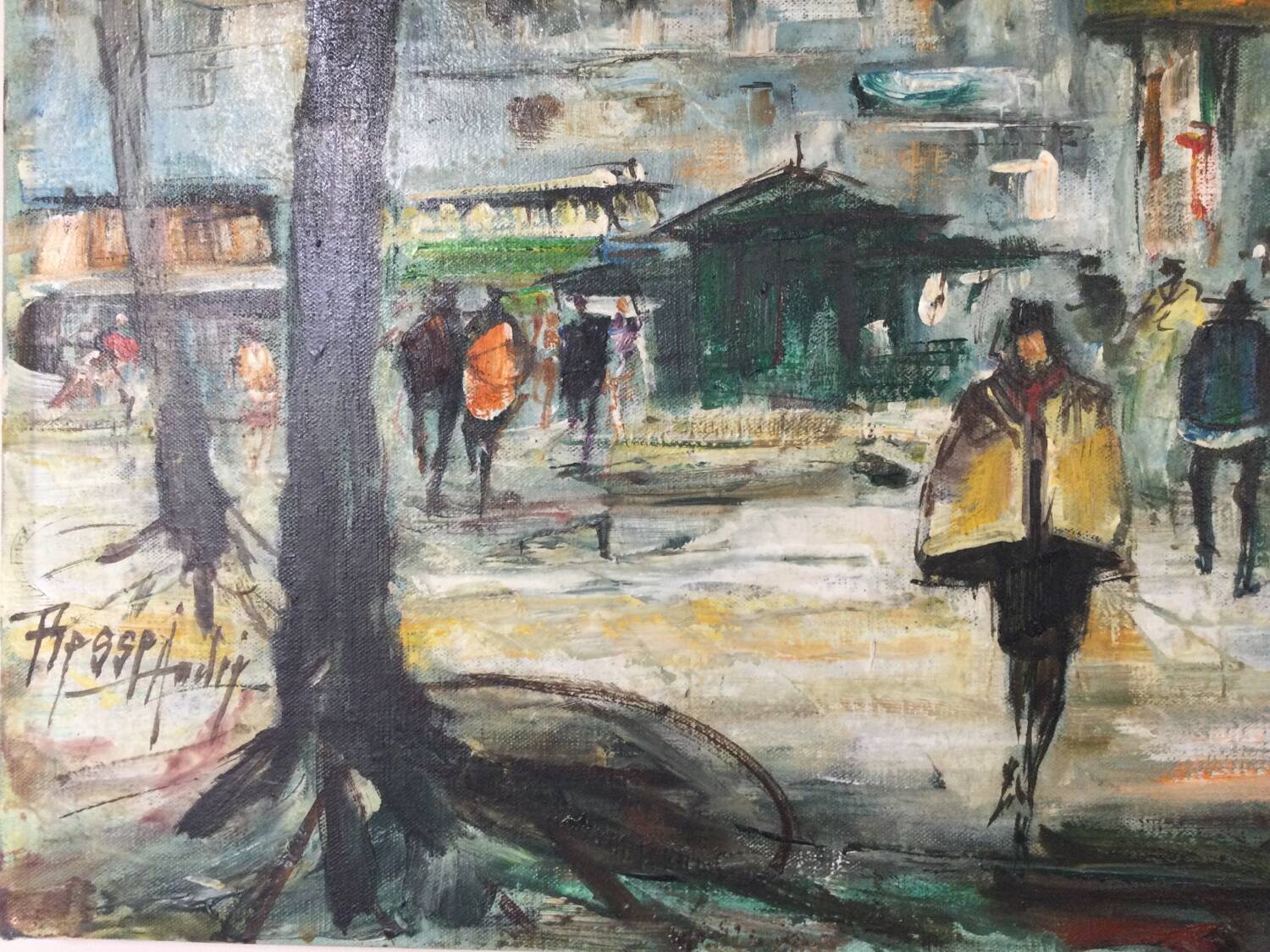 Oil on canvas The flower market of Madeleine, Paris