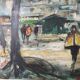 Oil on canvas The flower market of Madeleine, Paris