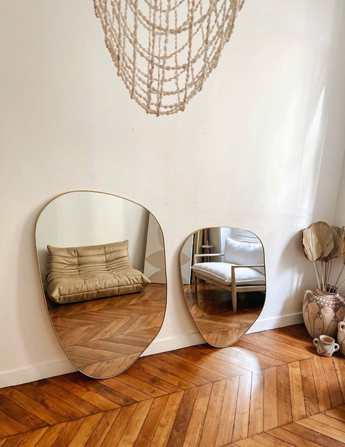 IRREGULAR TRAPEZE MIRROR ORGANIC GOLDEN BRASS MINIMALIST