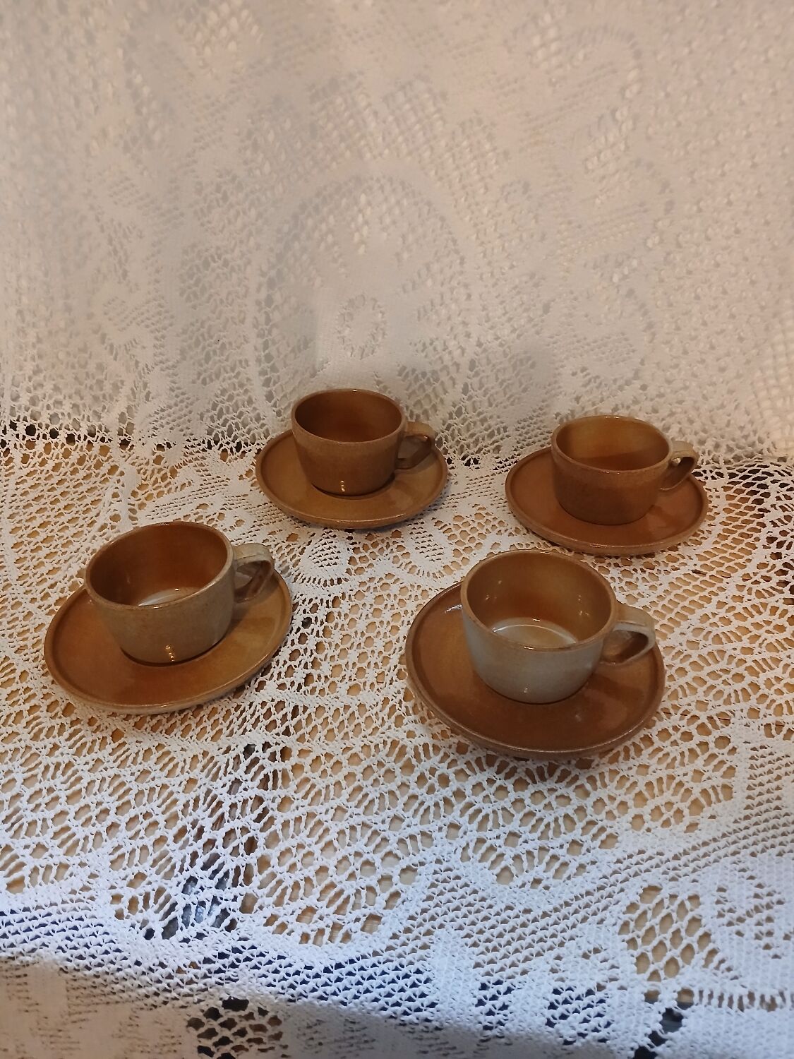 4 antique glazed stoneware cups
