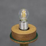 1940s Restored Brass Table Lamp with Wooden Base and Glass Shade