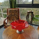 Old vintage tulip basket in 60s red glass