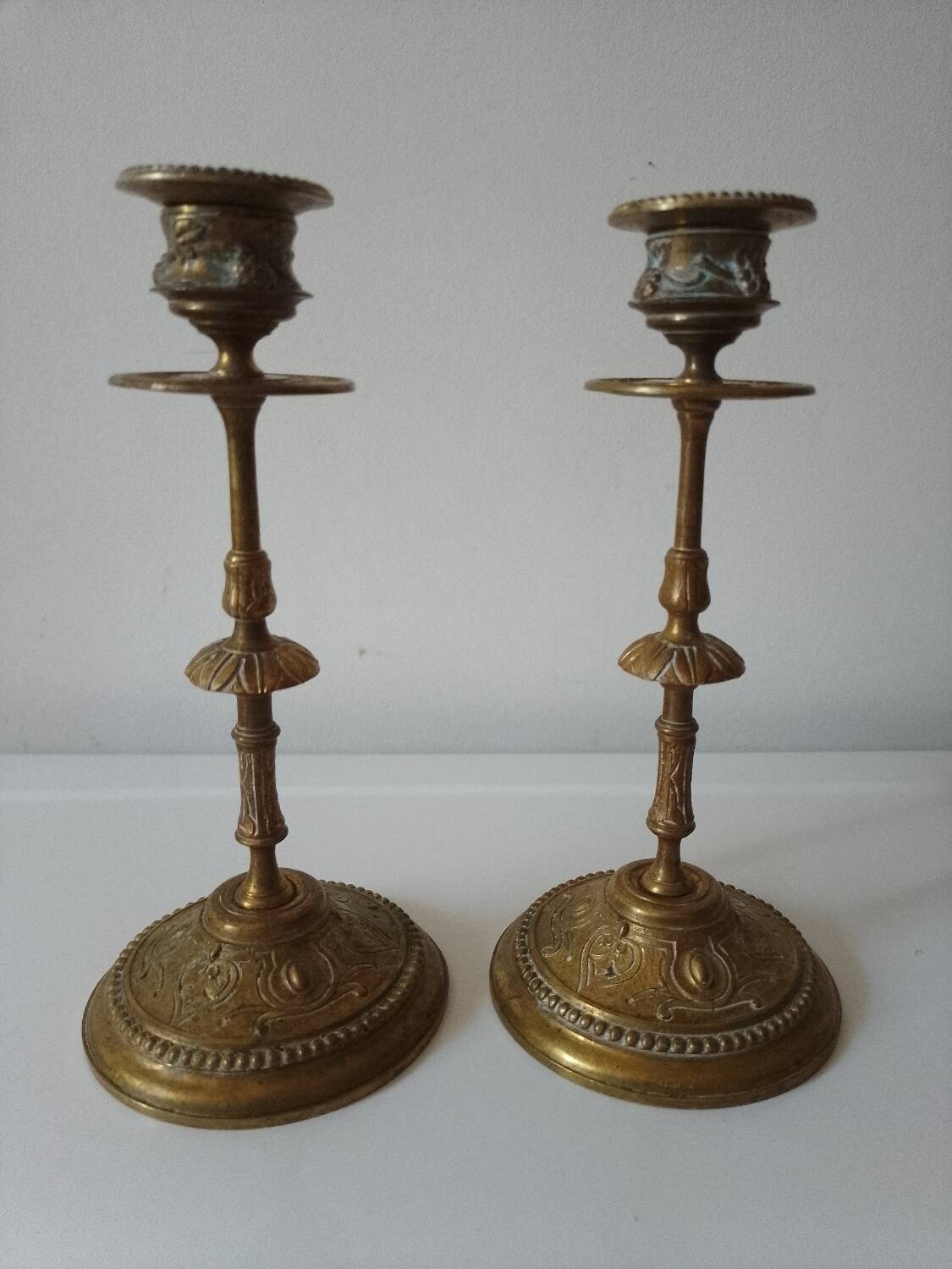 Brass collared candle holders