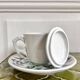 Antique herbal tea cup with mint infusion