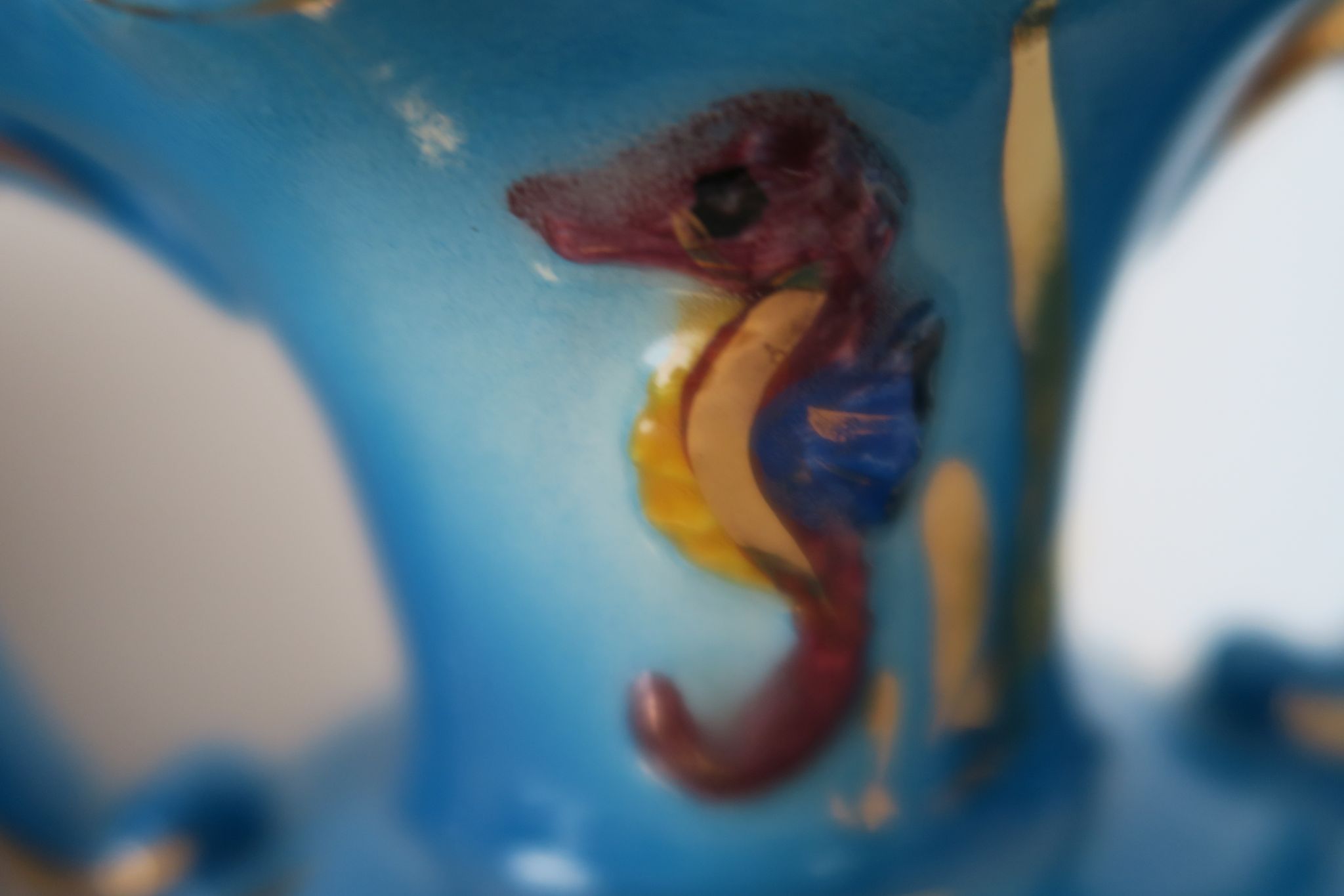 Vase ceroc monaco vintage 1960 blue and gold seahorse fish