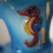 Vase ceroc monaco vintage 1960 blue and gold seahorse fish