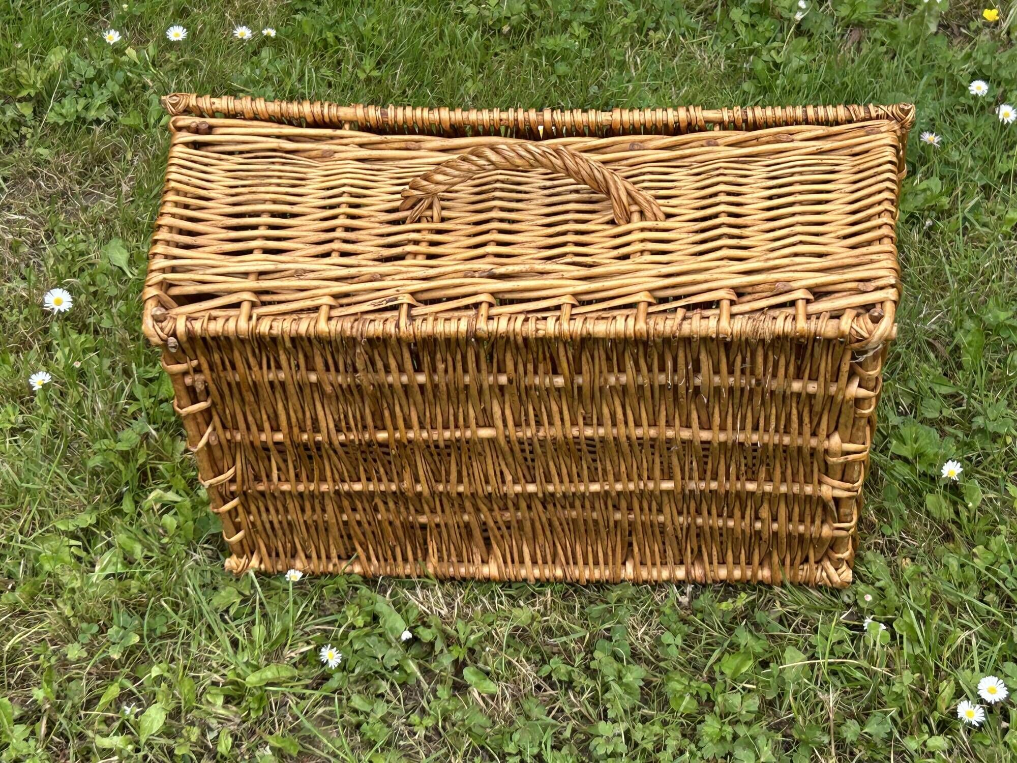 vintage hand-woven wicker storage basket or suitcase