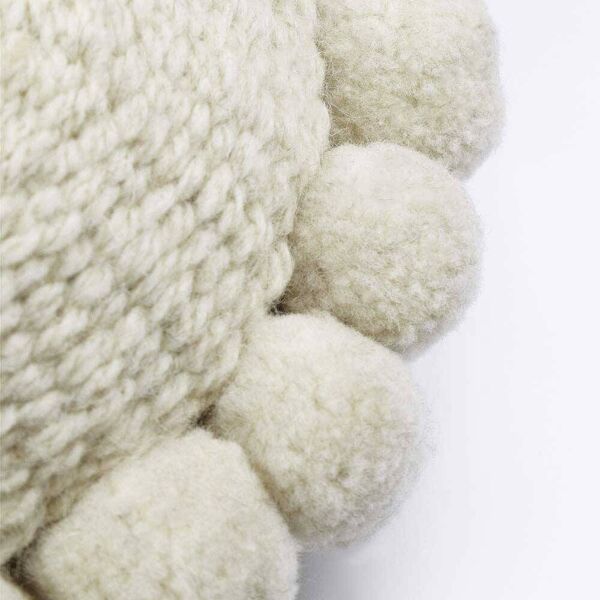 Mini coussin rond à pompons blanc en laine