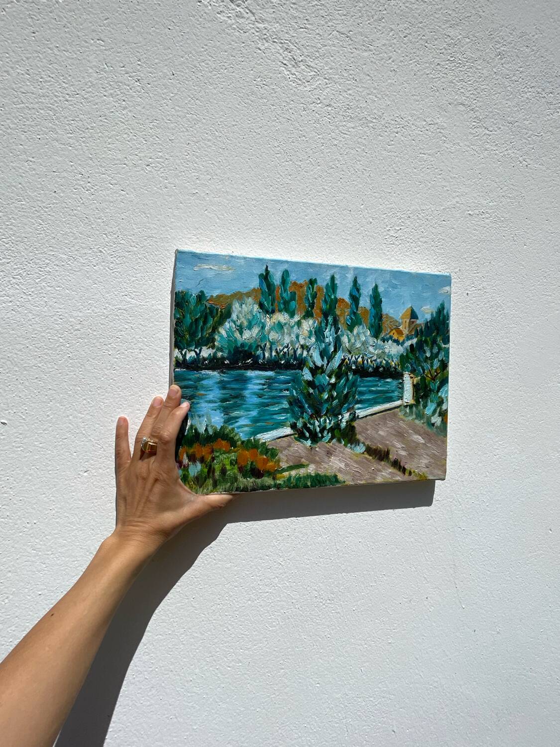 Old landscape painting oil on canvas