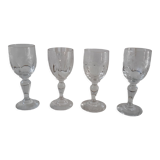 Set of 4 small shot glasses molded glass early twentieth century