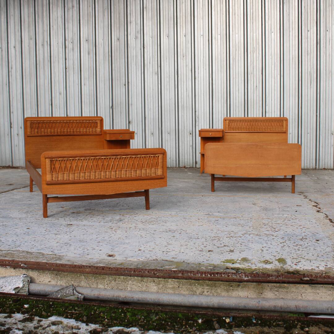 Pair of twin beds and bedside tables 1950