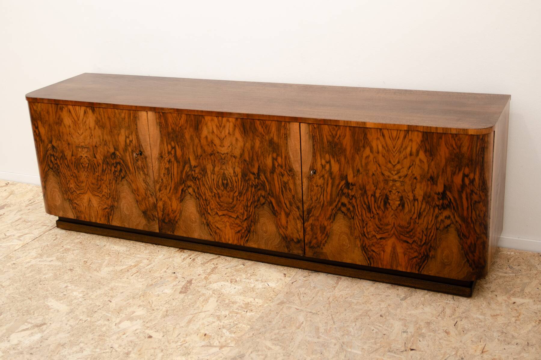 Fully renovated art deco walnut sideboard, 1930s, czechoslovakia