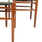 Two dining room chairs in teak and upholstered with black leather of Danish design, 1960s