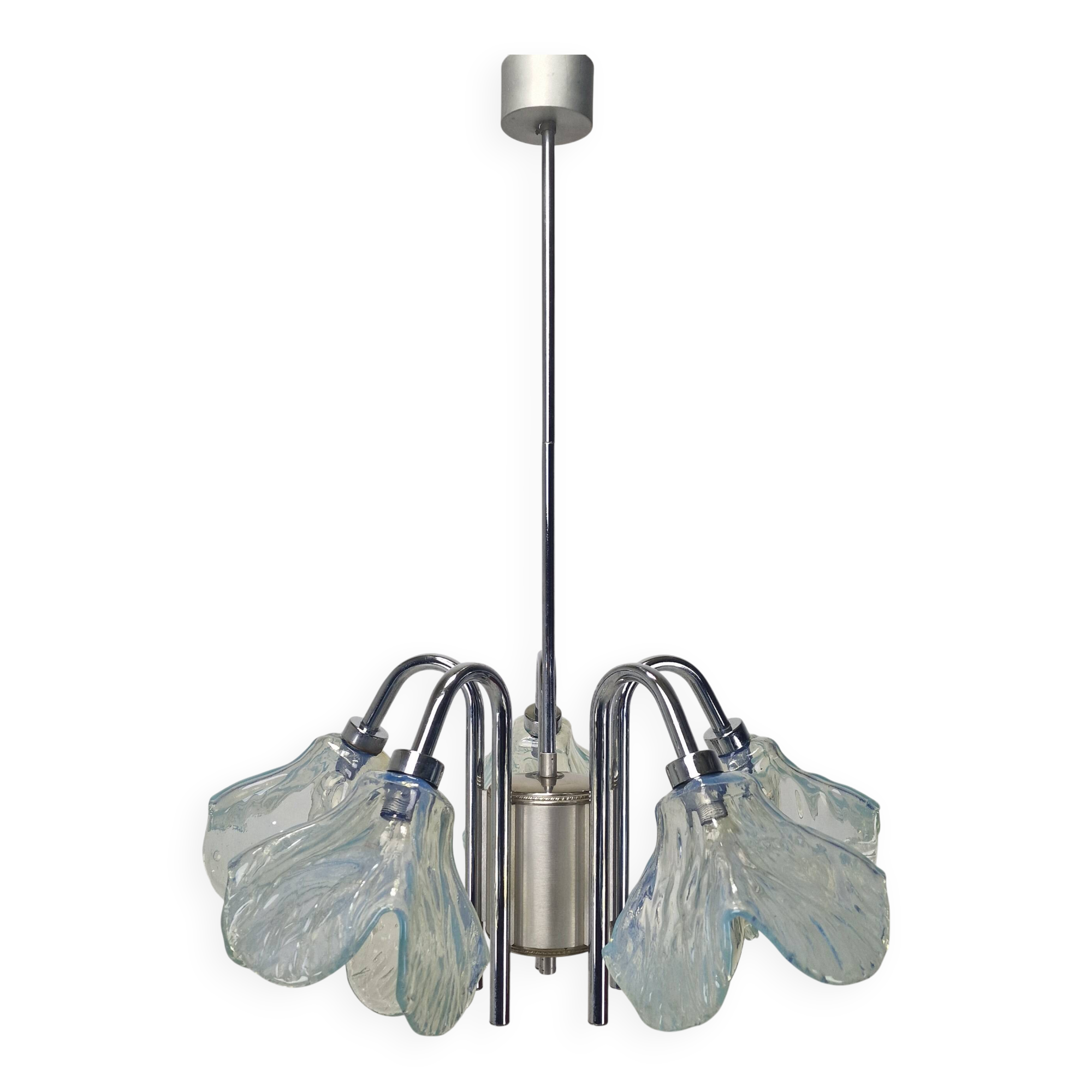 Italian Ceiling Lamp with Five Blue Murano Glass Lamshades – 1970s