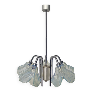 Plafonnier italien à cinq abat-jour en verre de Murano bleu – années 1970