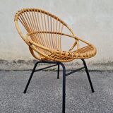 Vintage rattan shell armchair from the 60s