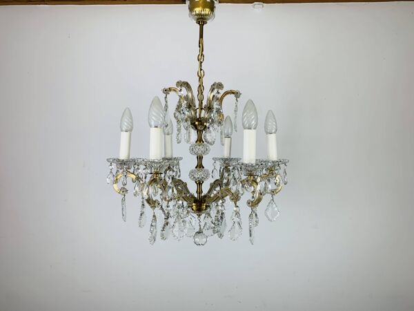Lustre Palme & Walter, pampilles de cristal et laiton, années 70
