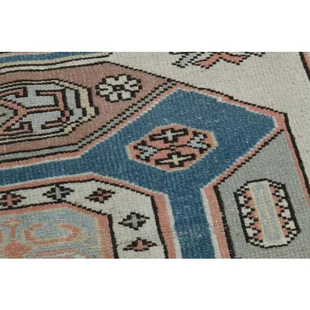1970s Vintage Turkish Handmade Wool & Cotton Beige Area Rug 115x183