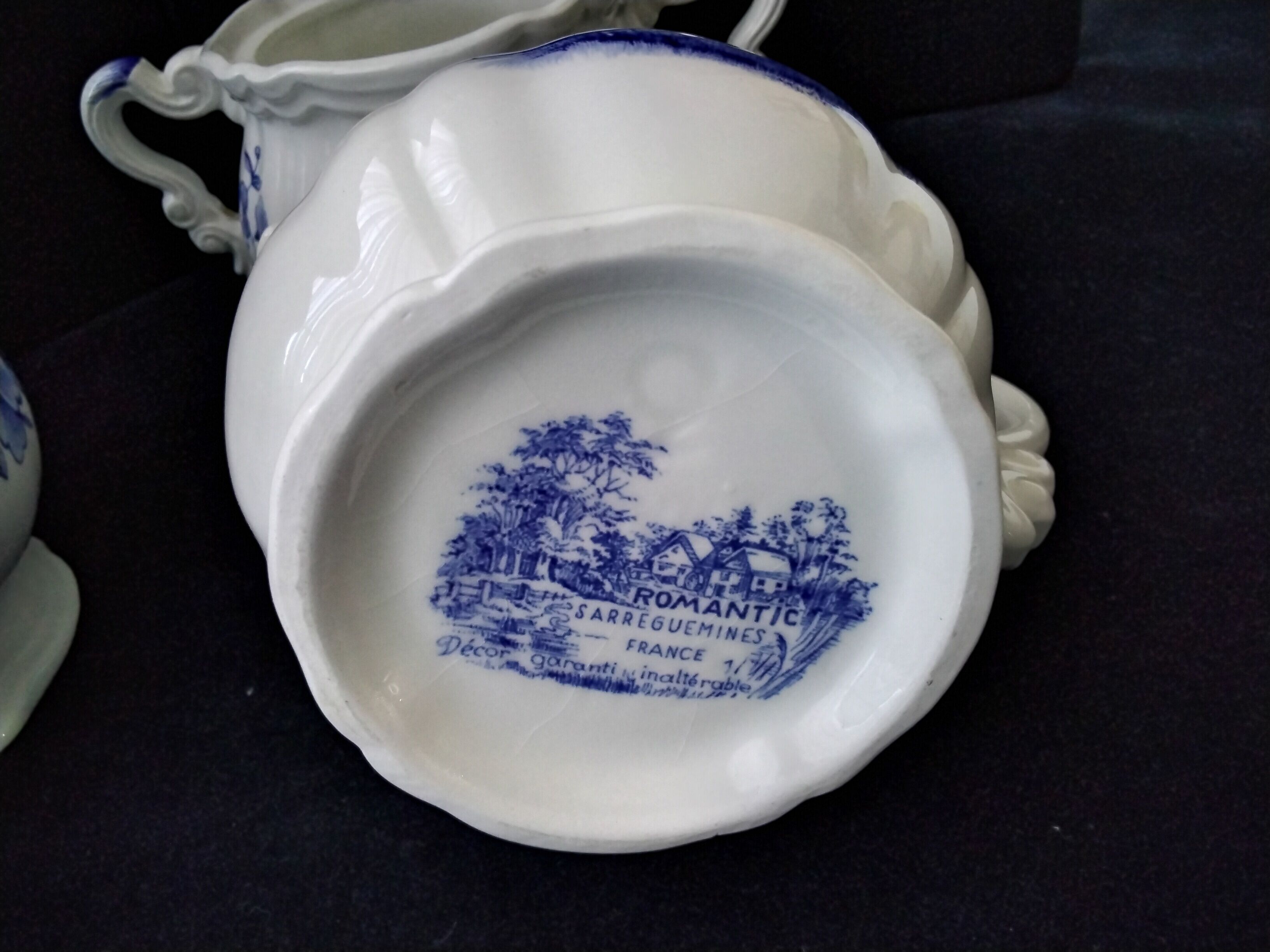 Sarreguemines Romantic model coffee pot, sugar bowl and creamer