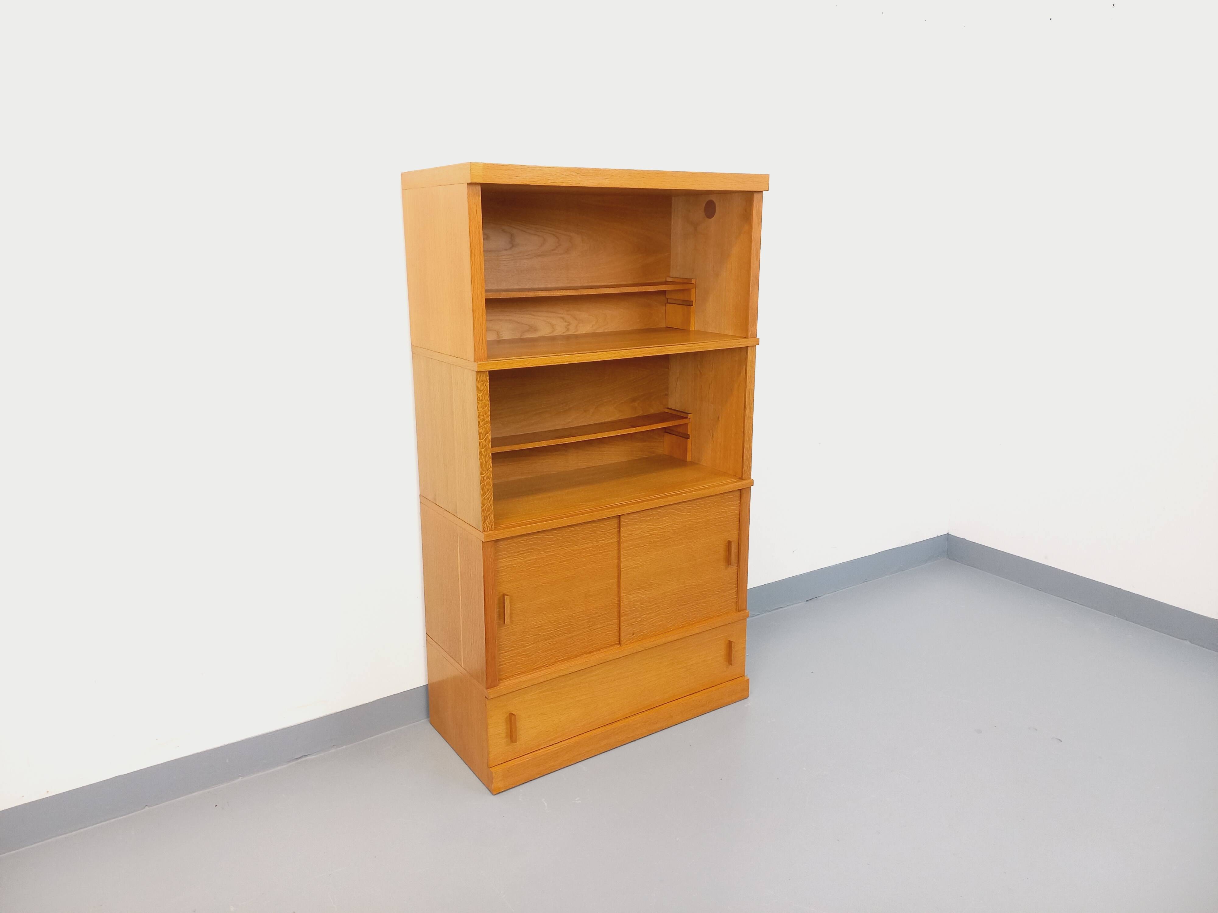 Vintage oak storage bookshelf from the 1960s.