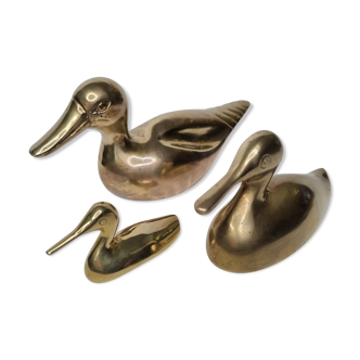 Set of three brass ducks