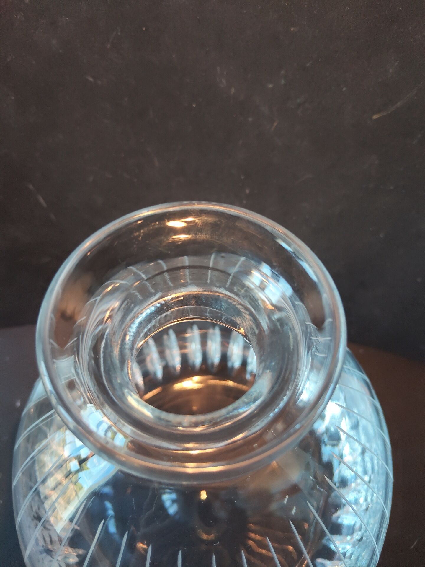 Vintage cut crystal carafe, ball stopper.