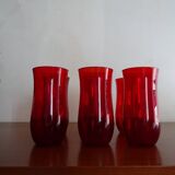 6 verres à eau verre soufflé vintage rouge rubis 1960