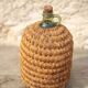 Lady Jeanne bottle, green glass bottle dressed in straw and wicker weaving, jar, vintage decor.