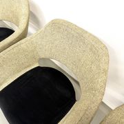 Series of six swivel chairs with organic shell, mottled fabric and base dis