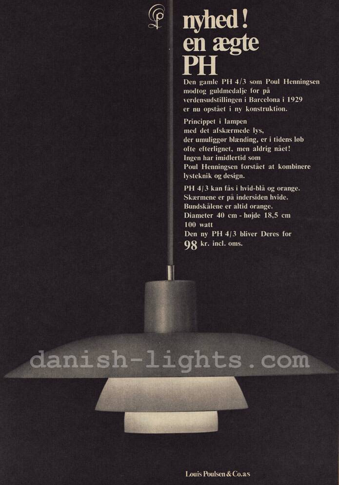 White pendant light PH 4/3 by Poul Henningsen for Louis Poulsen. Denmark 1980s