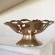 Vintage Brass Pedestal Bowl: Floral Motif, Red Blue Green Painted