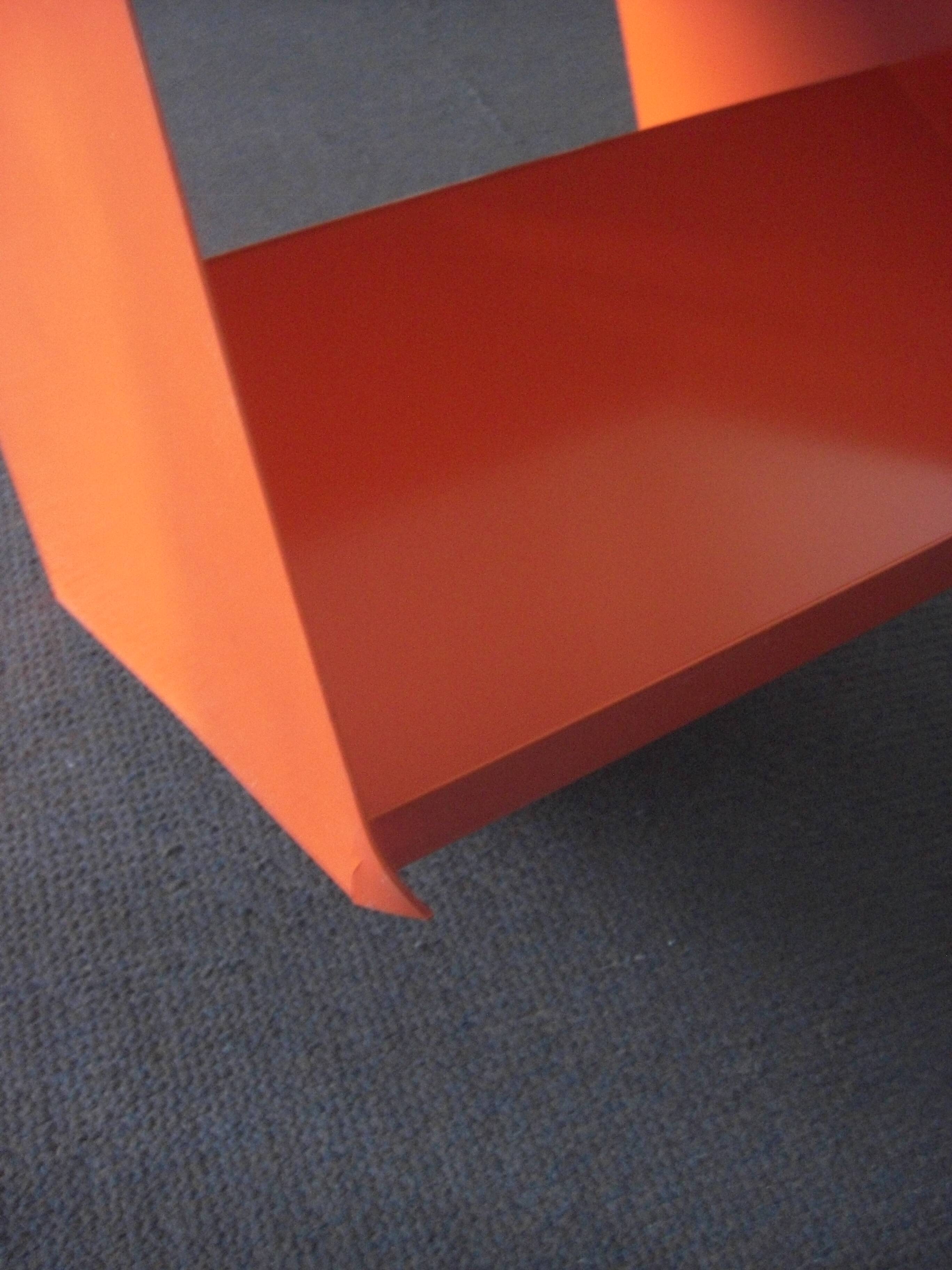 Side table, contemporary bedside table in orange metal